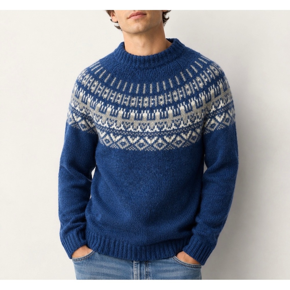 Icewear‎ Sweater Elis Wool Fair Isle Nordic Blue Men's Small